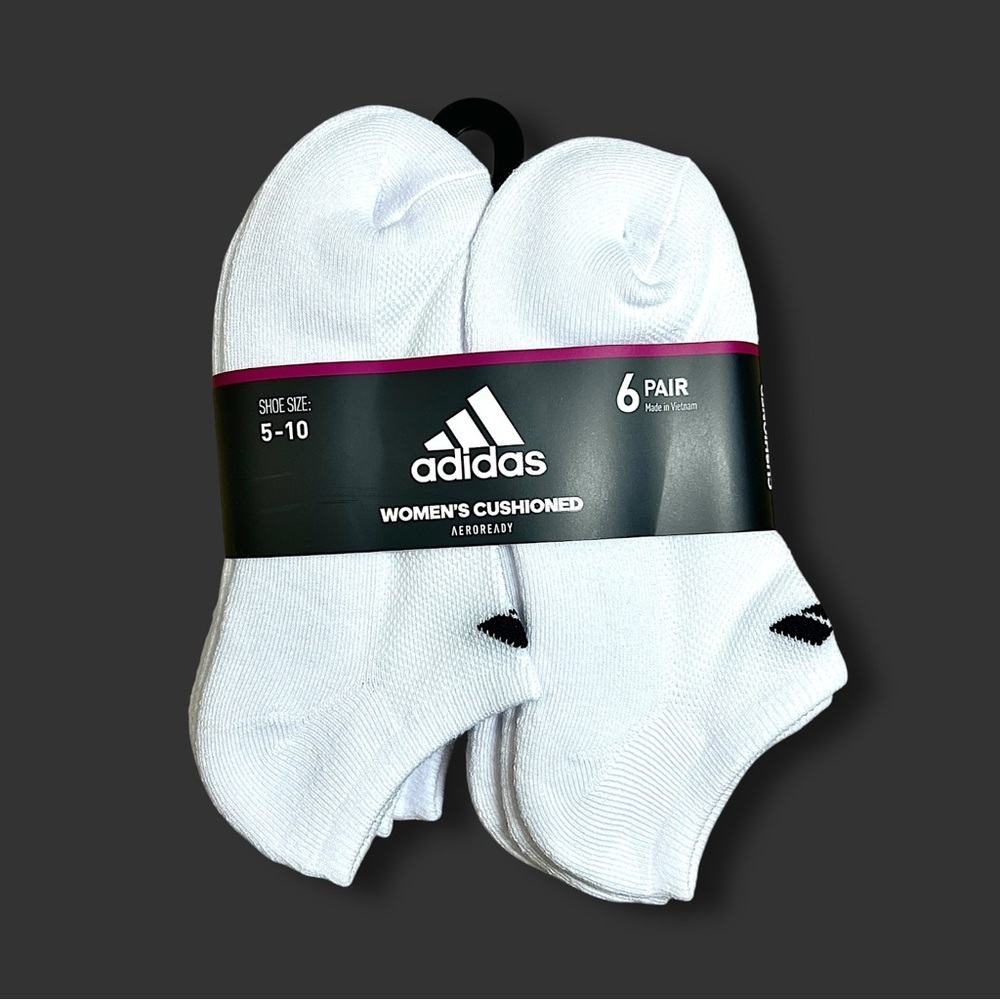 Adidas Women’s White Cushioned Athletic No-Show Socks 6-Pack Sz 5-10